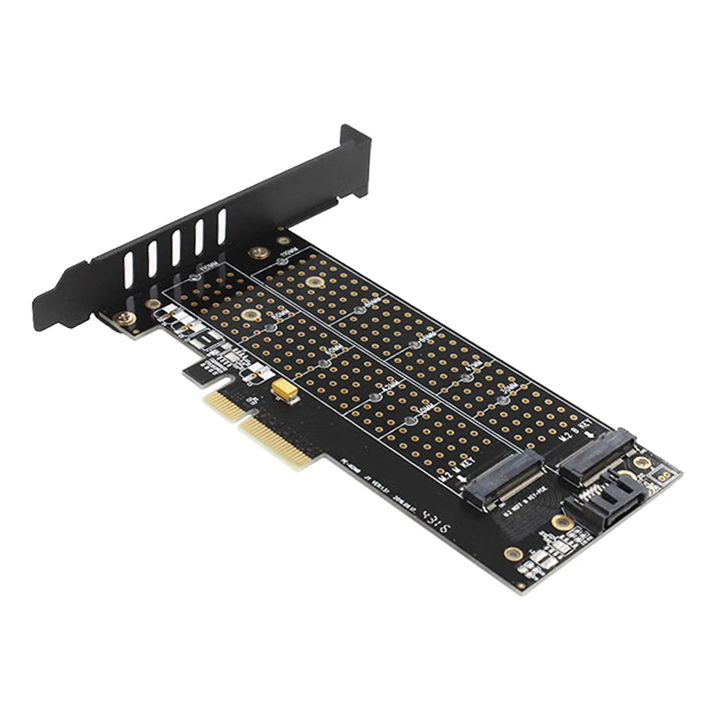 Dual M.2 PCIe Adapter,NVME SSD M-key or SATA AHCI B-key to PCIe 3.0 4X Card 