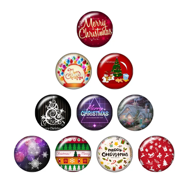 

Merry Christmas Snowman Santa Claus 10pcs mixed 12mm/18mm Round photo glass cabochon snap buttons for snap jewelry wholesale