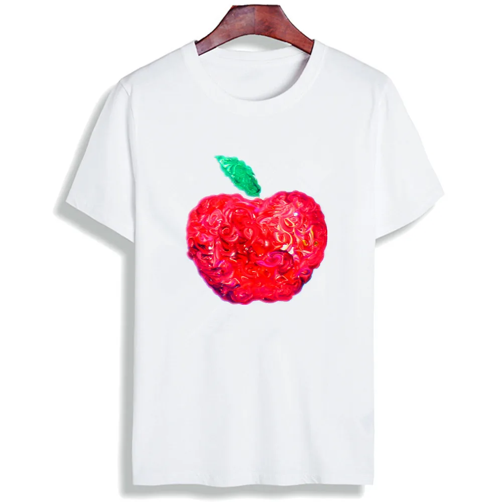 

Fashion Short Sleeve T Shirt Geometric Apple Minimalist Printed 100% Cotton Top Tees Women O Neck T-Shirt Unisex Couple TShirt