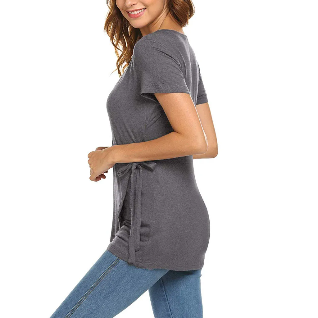 LONSANT Maternity Solid layered lacing Nursing Breastfeeding Blouse Women Pregnant Tops Maternity summer short sleeve T-Shirt