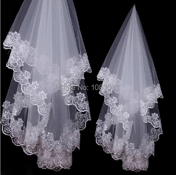 Brand New Wedding Veils with Appliqued Edge 2M White/Ivory/Red Wedding Accessories Elegant Princess Bridal Veils
