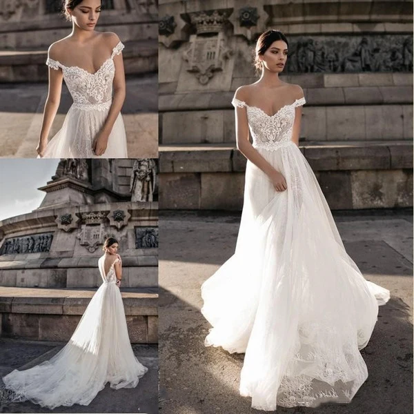 

2019 Sexy Wedding Dresses Tulle Lace Bridal Gowns Beach Boho Off the Shoulder vestido de novia Bride Sheer Backless Summer Bride