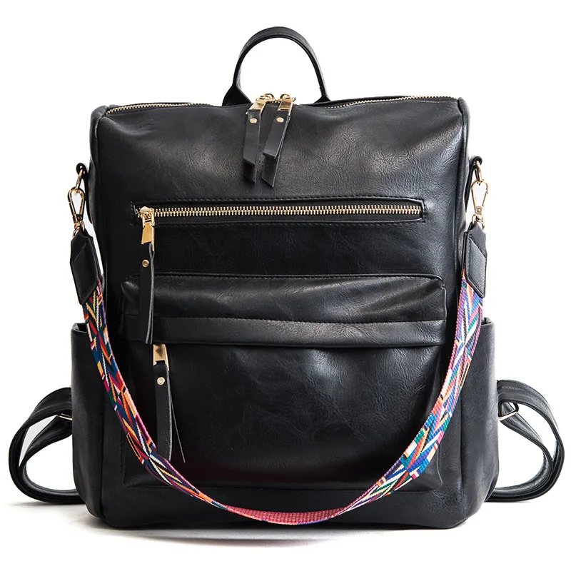 Ретро Большой Вместительный рюкзак, женский рюкзак из искусственной кожи, женский рюкзак, рюкзаки для путешествий, школьные сумки на плечо, Mochila Back Pack - Цвет: Черный