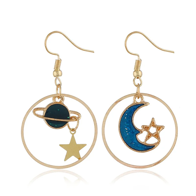 Женские Асимметричные висячие серьги Blue Moon Star Earth большие круглые Висячие для