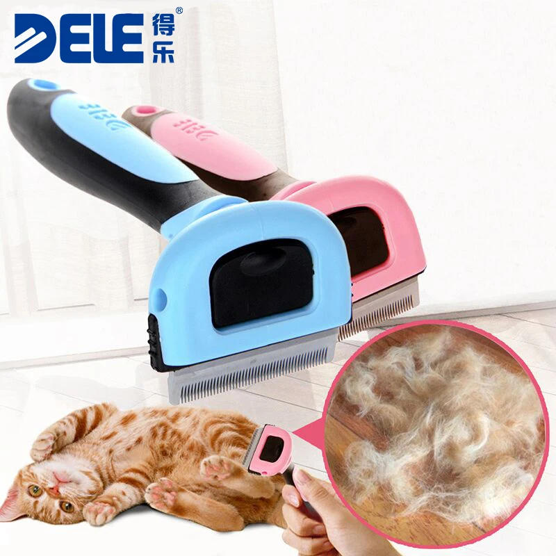 

DELE Pet Dog Cat Hair Remover Brush Comb Detachable Stainless Steel PP TPR Handle Cat Hair Accessories Cat Grooming Tools