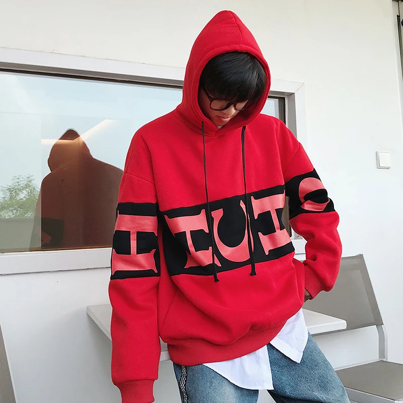 

Fashion Casual Men's Hoodie Autumn And Winter New M-XL Print Wild Loose Pullover White Blue Personality Youth Popular