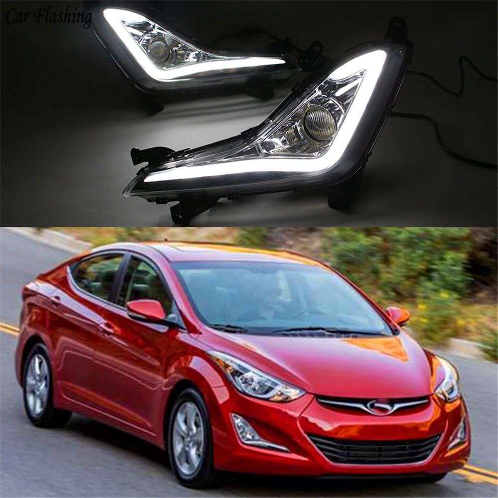 

Car Flashing 1 Set LED For Hyundai Elantra 2014 2015 DRL Daytime Running Lights 12V ABS Fog Lamp Cover With Turn Yellow Signal