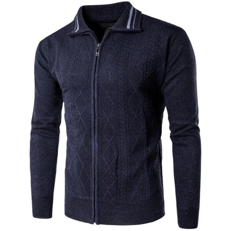 Sweaters Men 2019 New Spring High Quality clothing Fashion casual Turn down Collar Striped mens Zipper Cardigan Sweatercoat