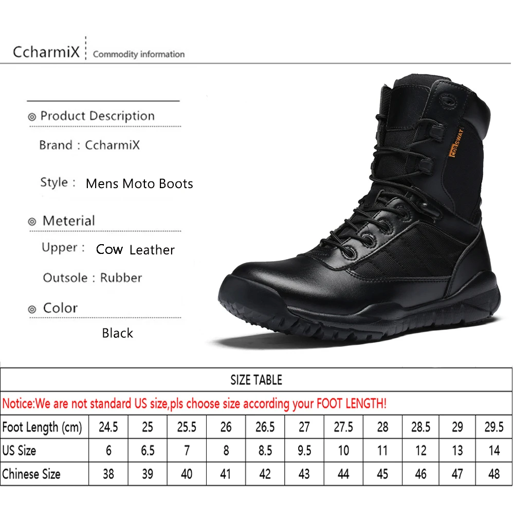 CcharmiX/ботинки из натуральной кожи высокого качества на шнуровке; черные мужские ботинки; уличная Строительная Мужская Военная обувь; мужские тактические ботинки