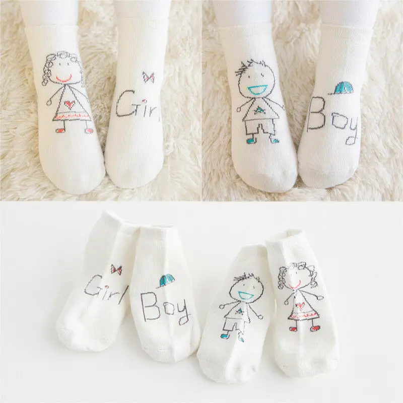 Новые милые носки для мальчиков младенцев, девочек, малышей, мультяшный Противоскользящий хлопок, носки-лодочки