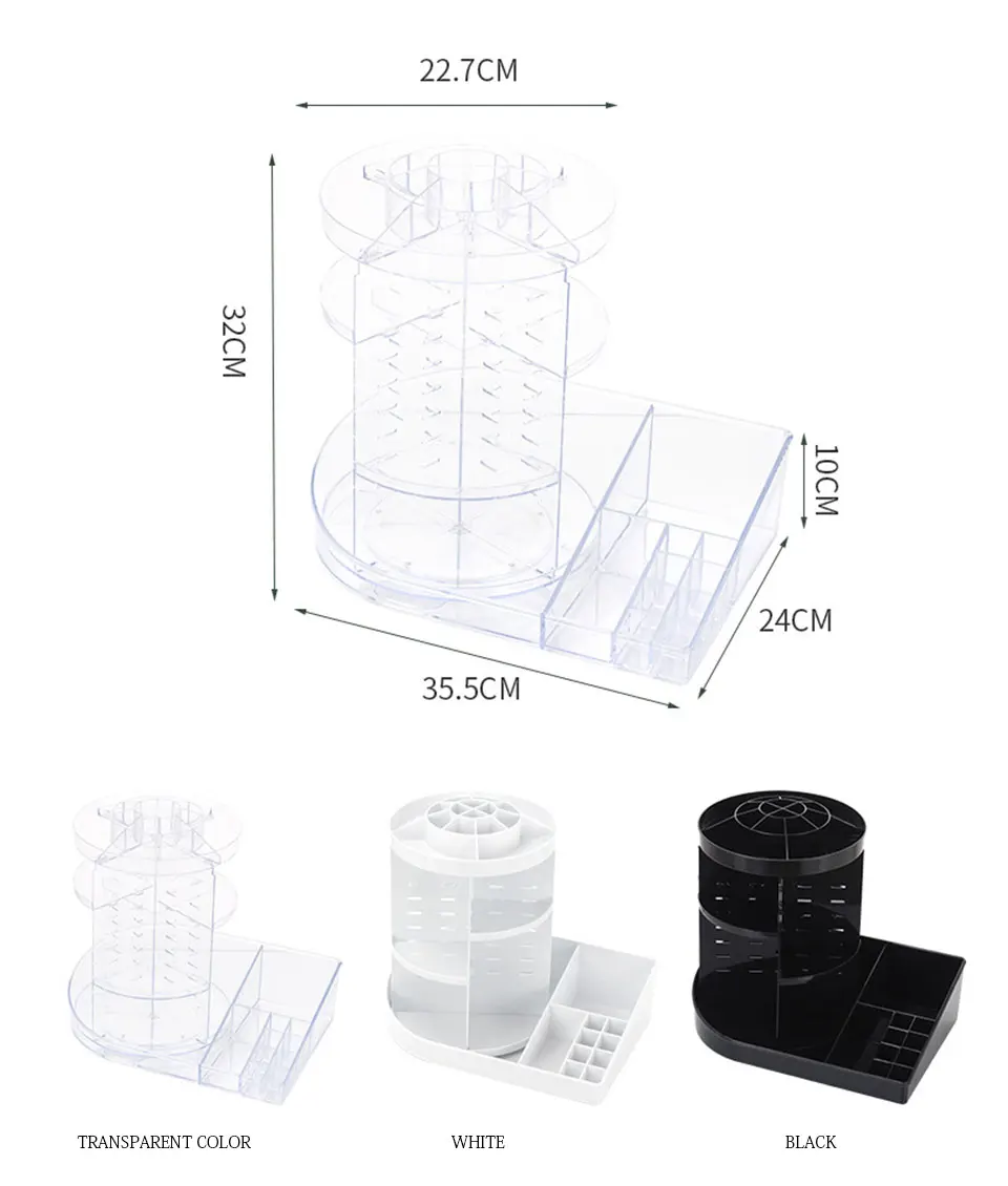 Cosmetic Organizer 360 Rotating Makeup Organizer Plastic Storage Box Acrylic Transparent Brush Holder Lipstick Nail Polish Case  (10)