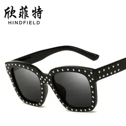 Hindfield хип-хоп площади Рамки заклепки Солнцезащитные очки для женщин Для мужчин UV400 Защита от солнца Очки унисекс очки Очки Óculos