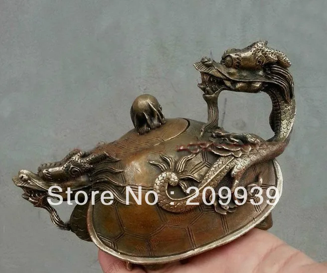 

00353 Bronze Signed carved Dragon tortoise Handmade Teapot pot Statues (A0314)