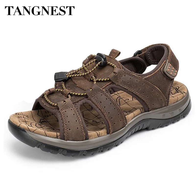 

Tangnest Summer New Men Sandals Men's Soft Bottom Sandals Casual Genuine Leather Sandals High Quality Beach Slippers Man XML185