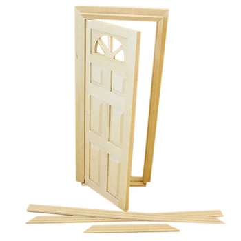 

Best Sale Doll House Miniature Unpainted Wooden Exterior Single Door 6-Panel Flat Top Wood color