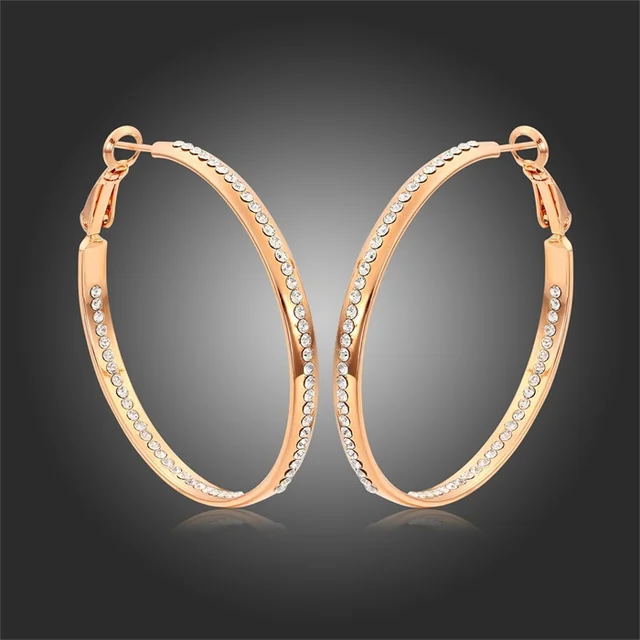 Gorgeous Rose Gold Color Large Circle Channel Pave Clear Crystal Gorgeous Rose Gold Color Large Circle Channel Pave Clear Crystal Hoop Earrings For Women Brilliant