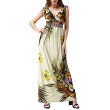 Vestidos verano 2018 Women Summer Beach Dress Sexy Open Back V Neck Sleeveless Floral Dress Big