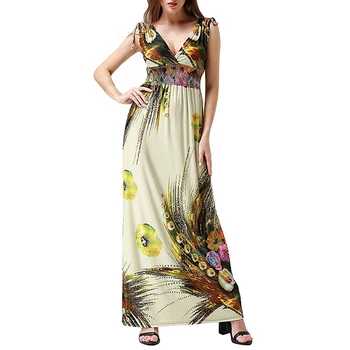 

Vestidos verano 2019 Women Summer Beach Dress Sexy Open Back V Neck Sleeveless Floral Dress Big Size 6XL Robe longue femme ete