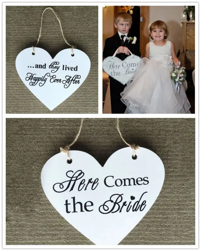 

Rustic Wedding Two-Side Different Print Wooden Here Comes the Bride Wedding Signs Wedding Flower Girl Sign Shabby Chic Decor