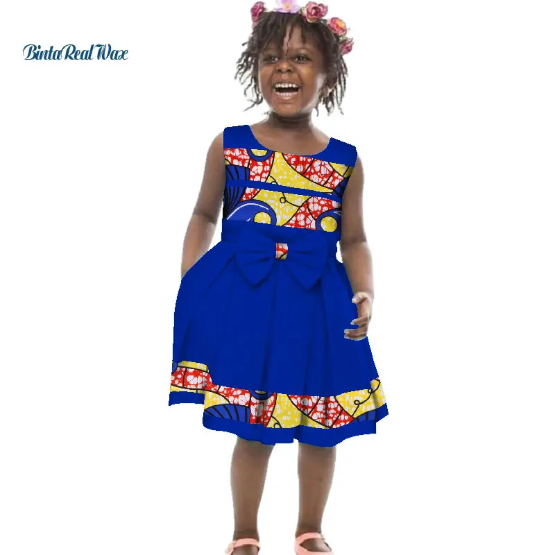 Милый комплект для девочек с галстуком-бабочкой; платья трапециевидной формы в африканском стиле фут Африканский принт платья "Анкара" для детей в африканском стиле Стиль Костюмы WYT261