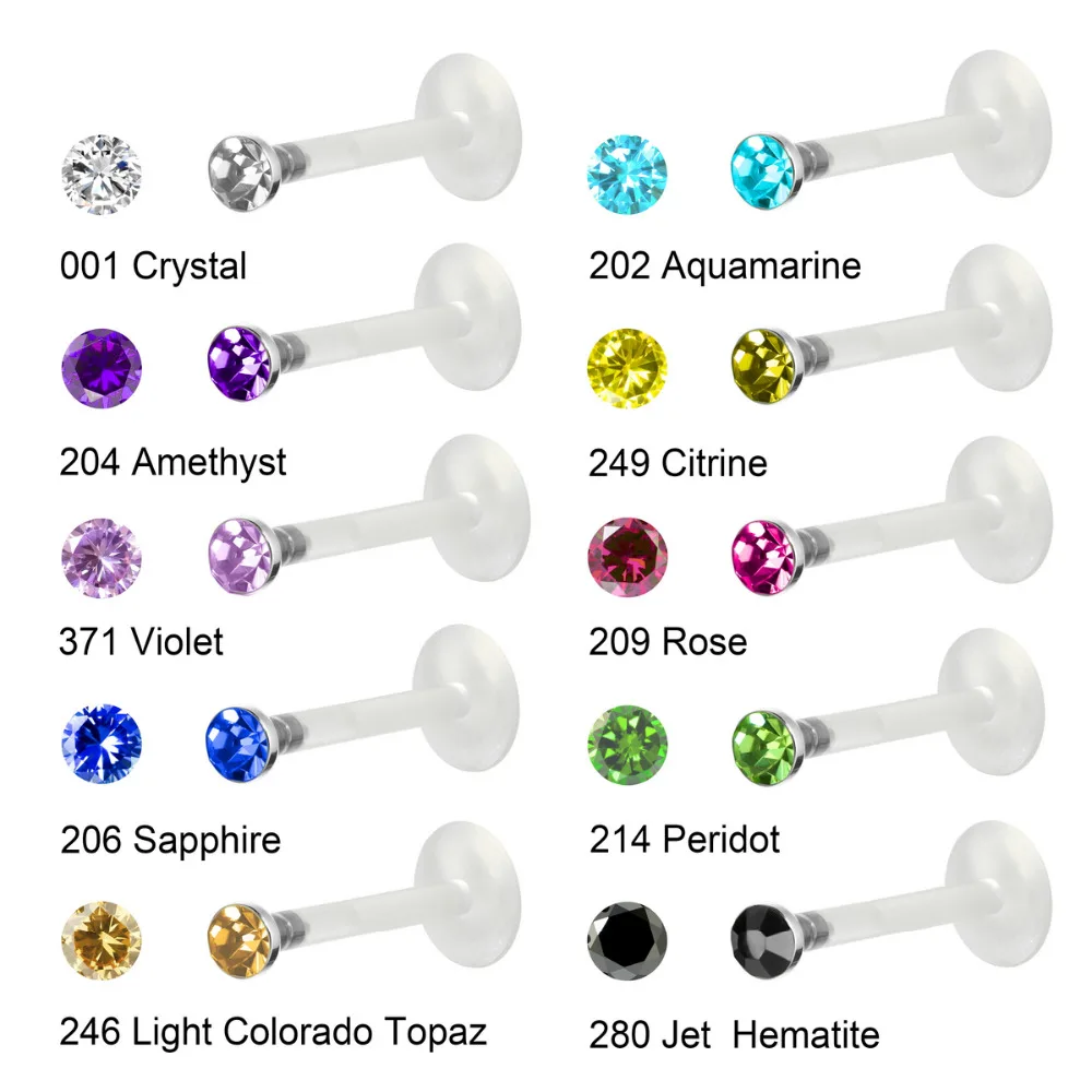 10 шт. акриловое для губ Шпильки Набор Блестящий пуш-ап Лабрет, Монро Ушной Хрящ Пирсинг тела(прозрачный