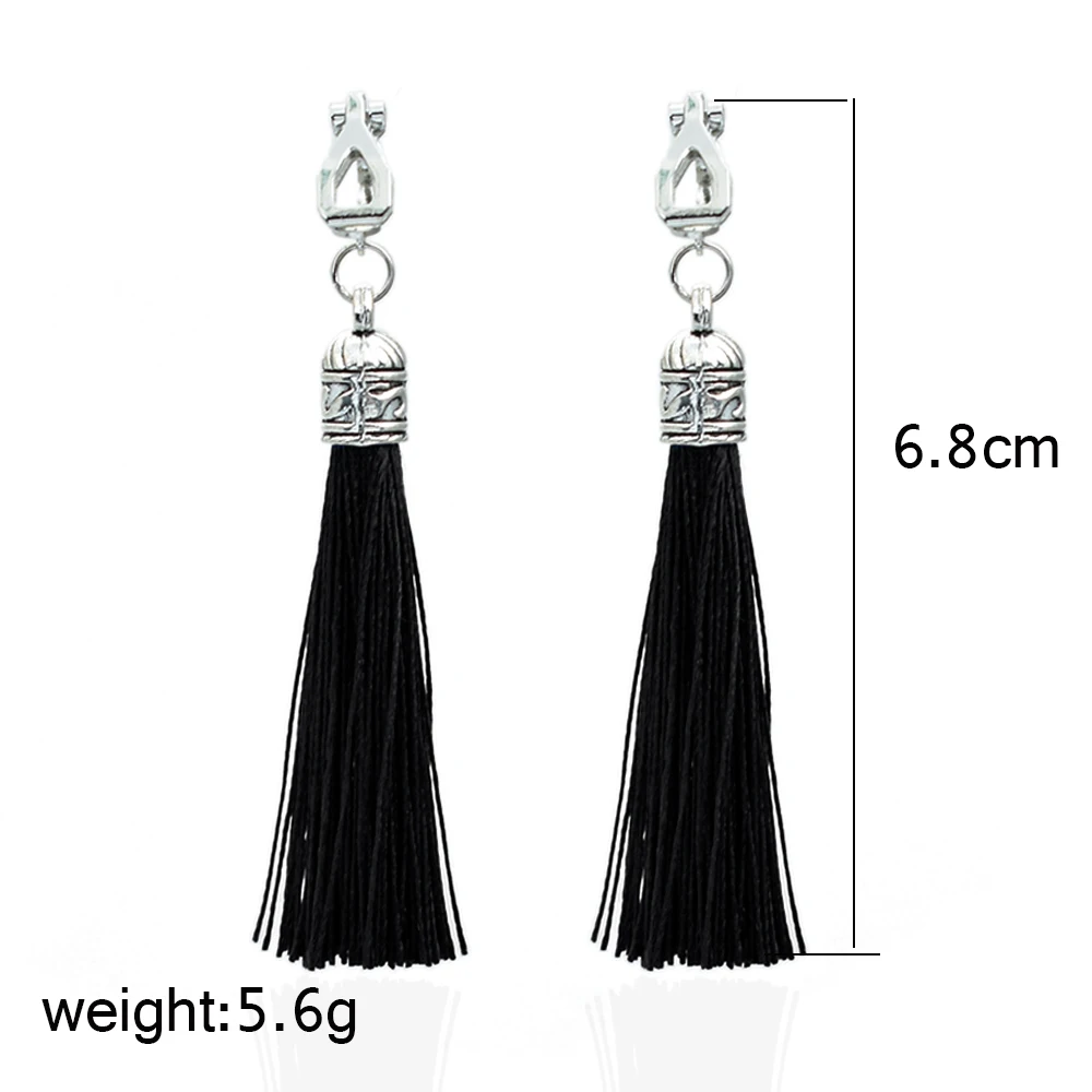 Vintage Tassel Earrings For Women Tassel Jewelry Antique Long Ear Clip Black White Silk Fabric Cuff Earings ear clip earrings,clip earrings,ear clip