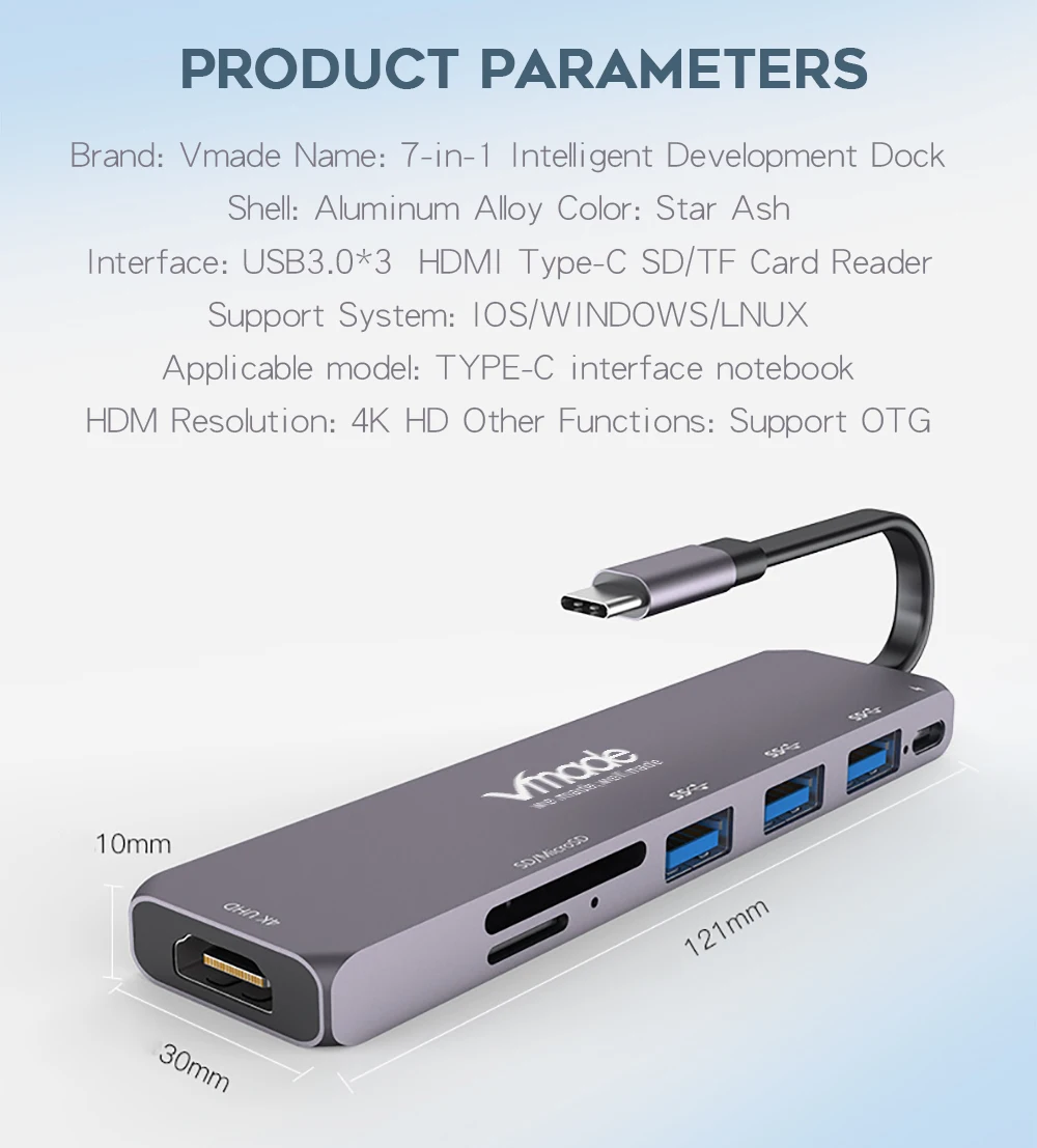 Vmade USB C концентратор USB-C-HDMI USB 3,0 SD/TF кард-ридер концентратор USBC разветвитель для MacBook Pro huawei mate 20 Pro type C usb-хаб