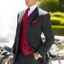 Куртка, брюки, черный жилет, галстук, красный, с острым отворотом, три пуговицы, модный, Terno Masculino, выполненный на заказ, тонкие, красивые мужские костюмы