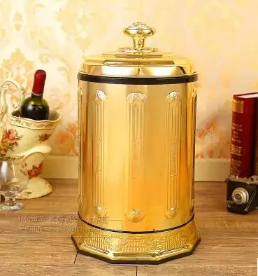 

Luxury 10/6 gold stainless steel metal trash can garbage cans open by hand trash can kitchen for home decor LJT008