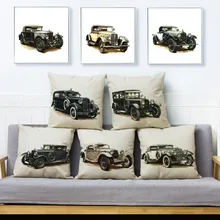 Vintage Classic Car Cushion protectores de decoración para coche europeo Lino funda de almohada de lino funda de almohada para sofá hogar sala de estar 45X45cm