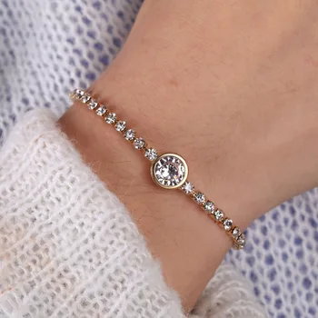 

VKME New Round Straight Bracelet Women's Cubic Zirconia Charm Bracelet and Bracelet Women's Wedding Jewelry