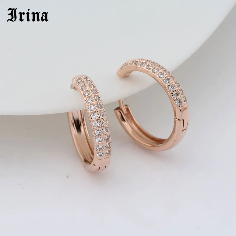 Irina Grace изысканные модные золотые Прозрачные Серьги-кольца, покрытые микро кубическим цирконием, серьги-кольца для женщин