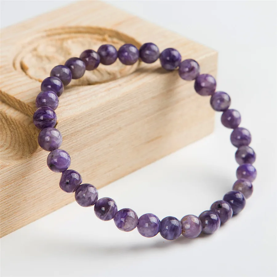 

100% Genuine Natural Purple Charoite Bracelet Gem Healing Stone 6mm Round Bead Jewelry Charm Women Bracelets AAAAA Drop Shipping