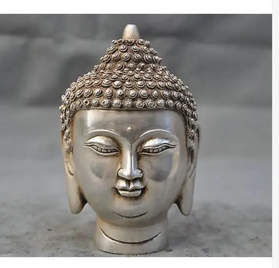 Tibetan Buddhism Tibet silver Shakyamuni Buddha Head Bust Statue Figurinein Statues