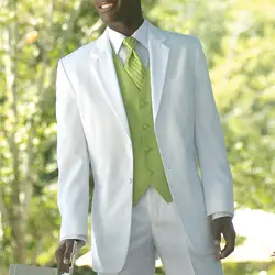 Смокинг жениха на заказ, белые костюмы на заказ с светло-зеленым жилетом, свадебные костюмы на заказ (пиджак + брюки + жилет)