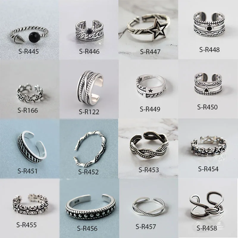 ANENJERY, Ретро стиль, ручная работа, 925 пробы, серебряные кольца для мужчин и женщин, размер 18 мм, регулируемые тайские серебряные кольца, индивидуальная S-R445