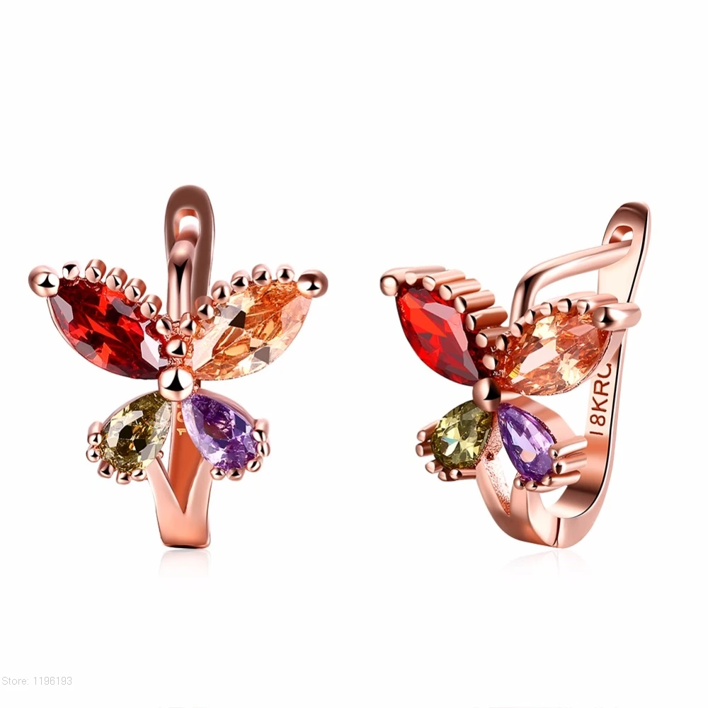 

Cute Butterfly Multicolor CZ Rose Gold Color Small U Shape Round Loop Huggies Hoop Earring For Women Kids Baby Children Aros