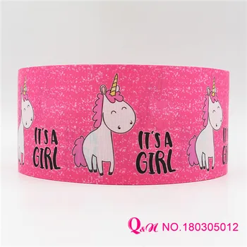 

Q&N ribbon 16mm 22mm 25mm 38mm 50mm 75mm unicorn printed grosgrain ribbon webbing 50yards/roll for hair tie free shipping