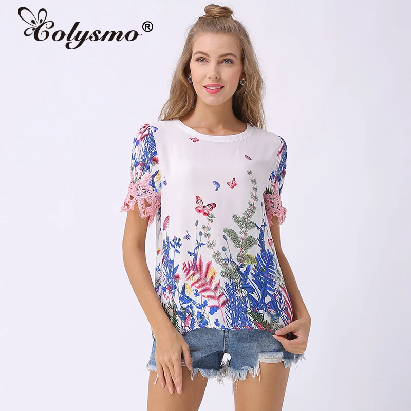 

Colysmo 2018 New Cotton T Shirt Women Summer Tops Floral White Lace Tshirt Female Short Sleeve Top Tees Girls Printed T-shirt