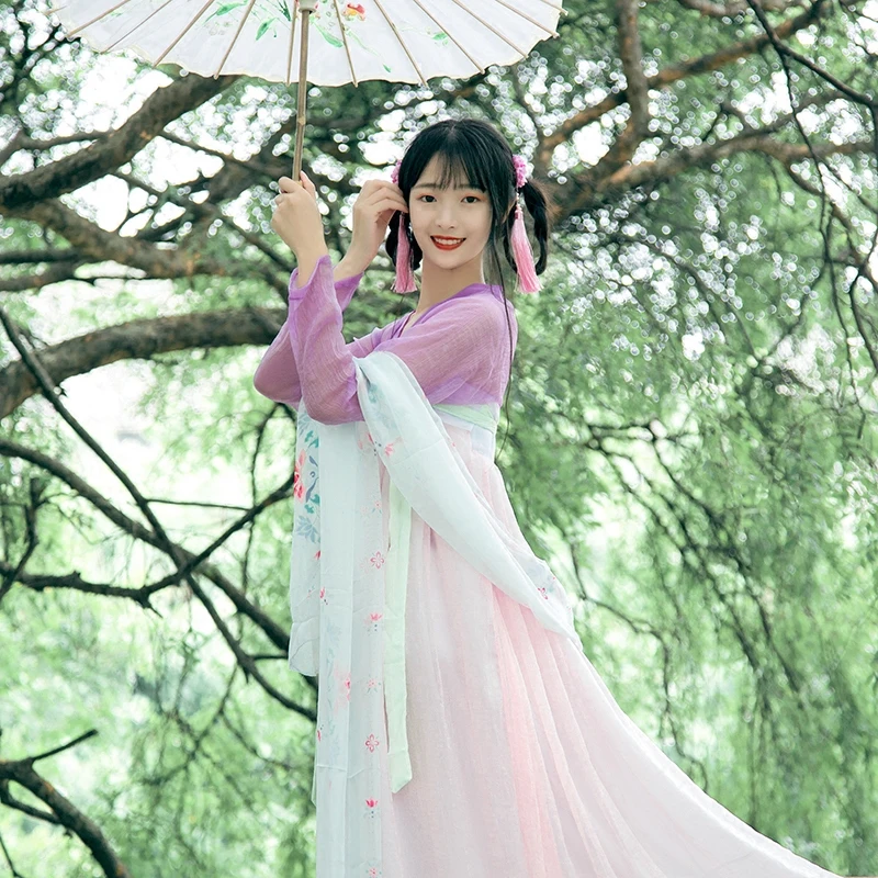 Китайский стиль женская талия юбка вышитая Hanfu конфронтация студенческое платье сценическая одежда