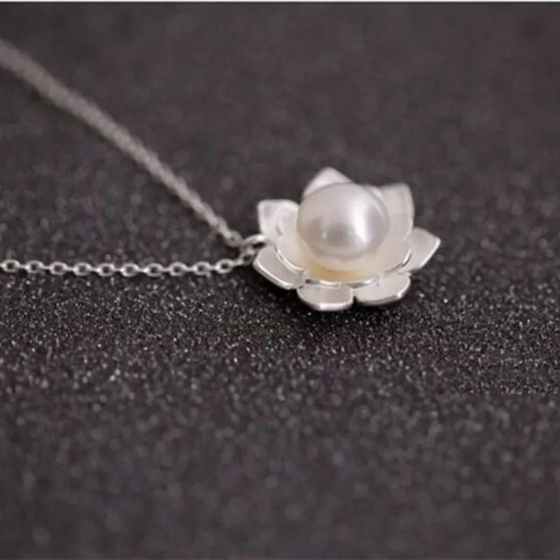 New Fashion 925 Sterling Silver Jewelry Female National White Lotus Shell Beads Pearl Flowers Pendant Necklaces c - Image 3