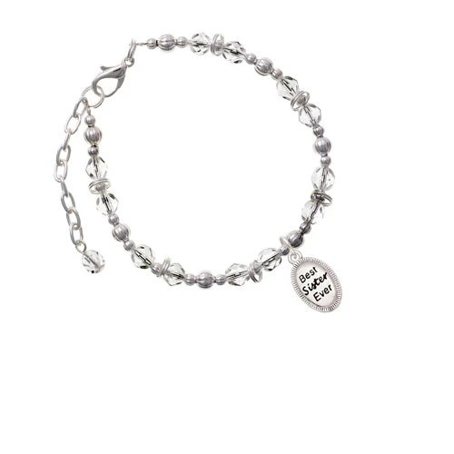 Best Sister Ever Oval Clear Beaded Bracelet