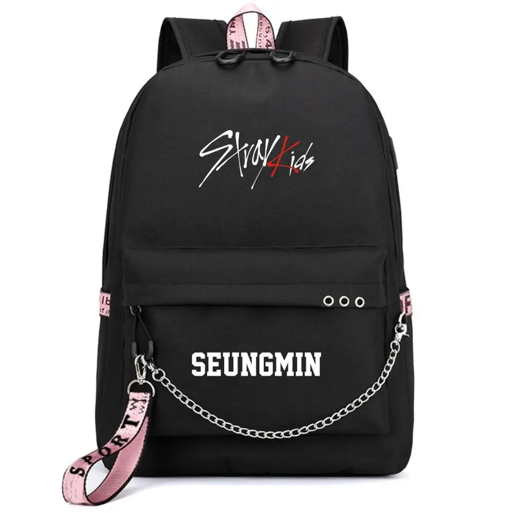 Женский рюкзак CHANGBIN SEUNGMIN в Корейском стиле, школьные сумки из парусины для девочек-подростков, женские розовые сумки, рюкзак для ноутбука - Цвет: SEUNGMIN black
