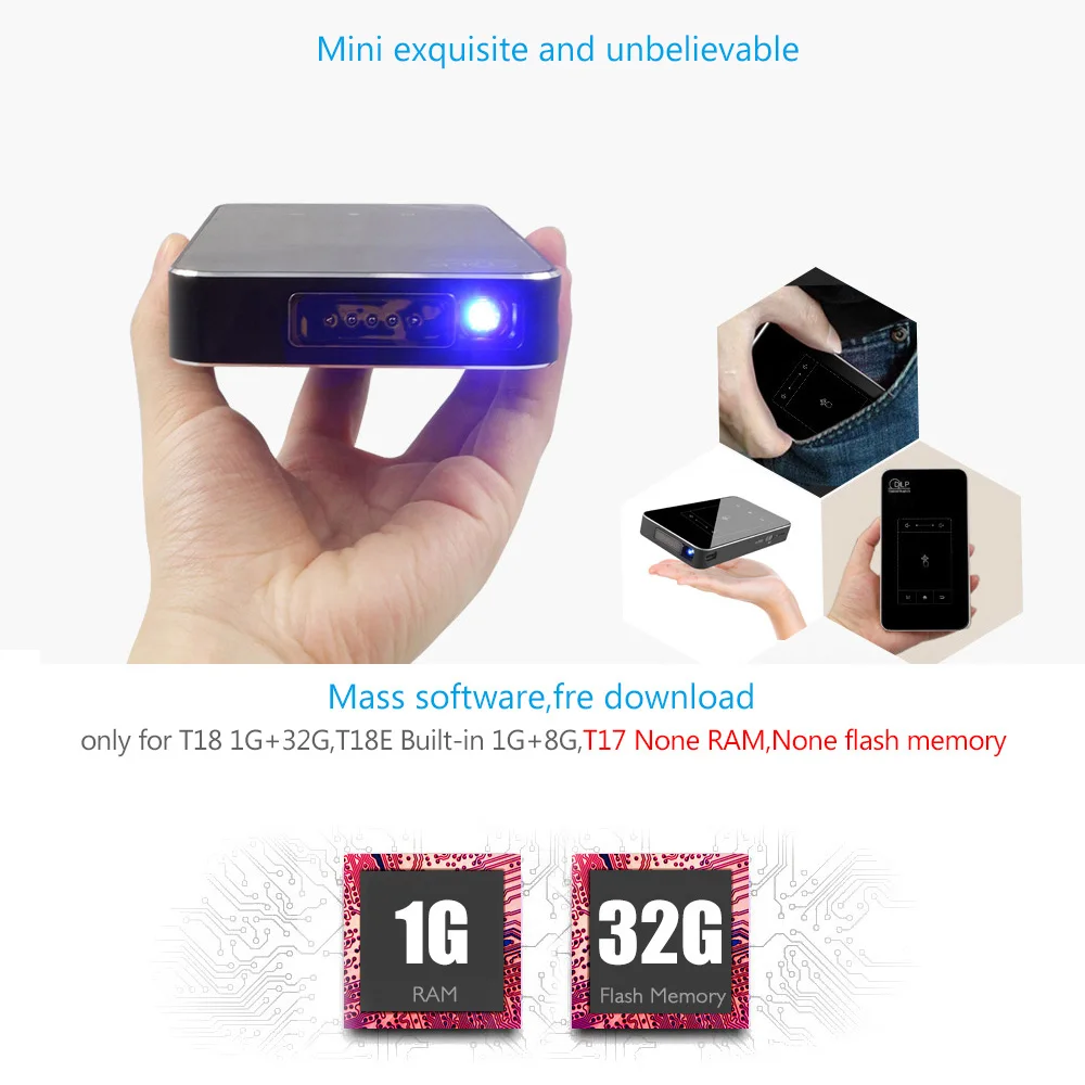 ThundeaL T18 DLP Mini Projector Android 7.1 WiFi 8G 32G ROM 3D P8I 4K Pico Projector Touch Pad Battery 5000mAh Bluetooth HDMI In ThundeaL T18 DLP Mini Projector Android 7.1 WiFi 8G 32G ROM 3D P8I 4K Pico Projector Touch Pad Battery 5000mAh Bluetooth HDMI In