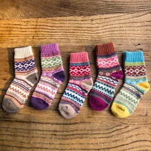 Новинка; сезон осень-зима; толстые теплые женские носки; милые разноцветные шерстяные носки с разноцветными рисунками; кашемировые домашние носки-тапочки в стиле ретро