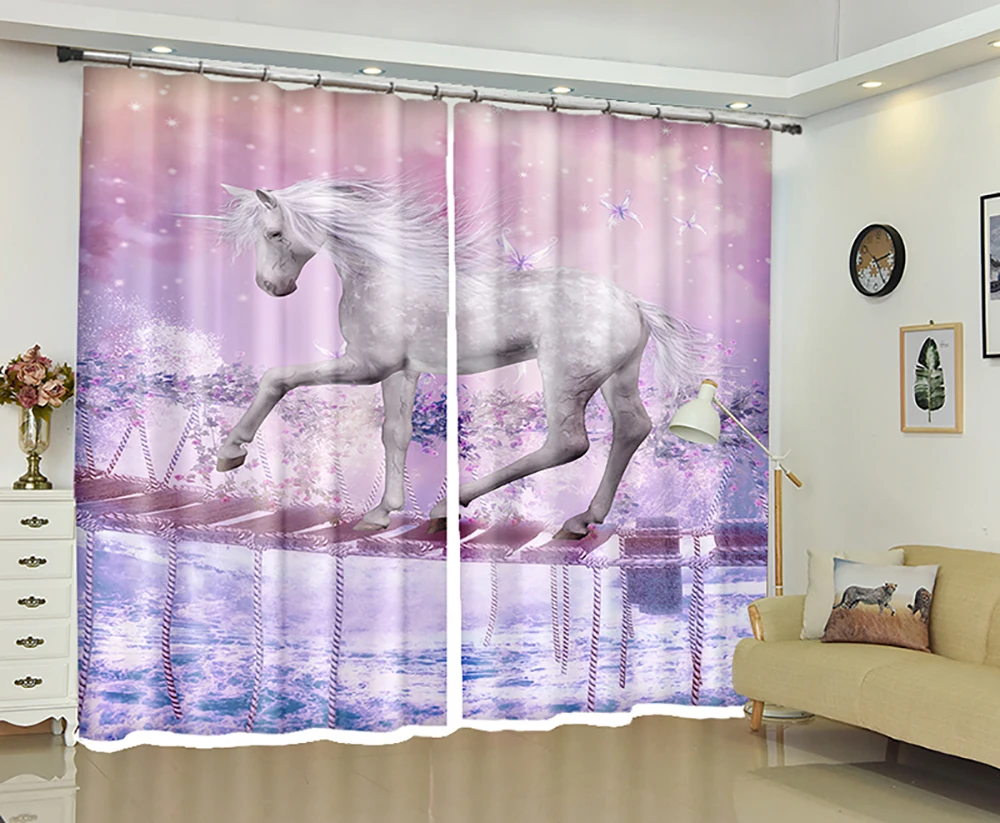 

Unicorn Photo 3D Digital Printing Blackout Curtain Black Silk Blackout Curtain