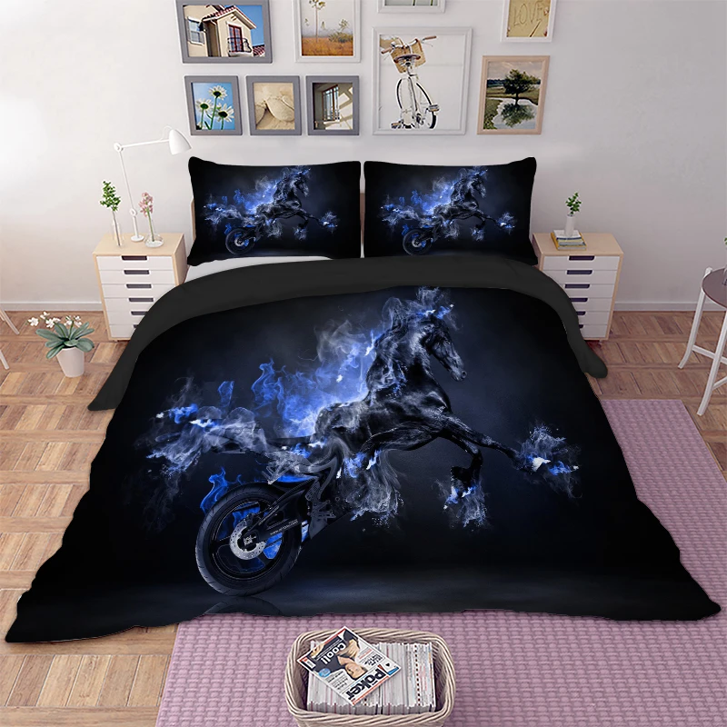 Набор постельного белья с 3D рисунком в виде черной лошади, набор пододеяльников для пуховых одеял, набор постельного белья из полиэстера, набор из 3 предметов