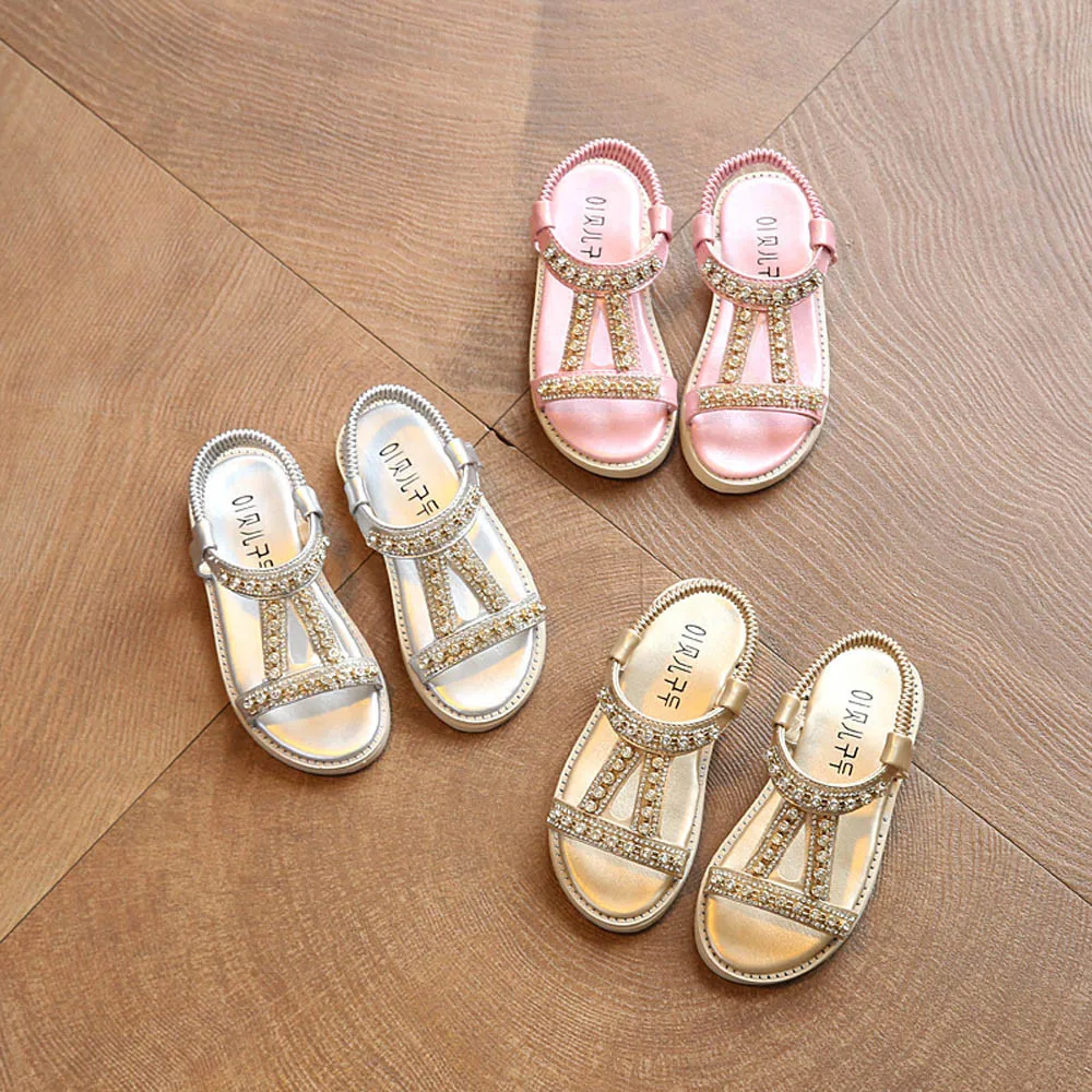 Г., пинетки для девочек летние сандали Для Девочек Пляжные сандалии с кристаллами обувь в римском стиле принцессы Летняя обувь для маленьких девочек A1
