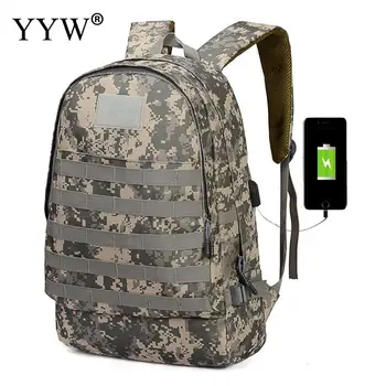 

YYW 2018 New Vintage Usb Charging Line Backpack Men Large Outdoor Rucksack Gray Camouflage Travel Backpack Male Winter