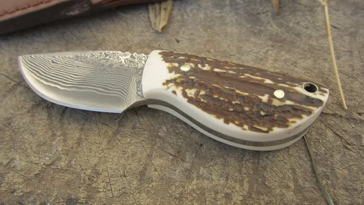 Дамасский стальной нож, Походный нож, портативные охотничьи ножи для выживания с кожаной оболочкой, фиксированный нож EDC